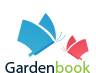 Logo featuring a large blue butterfly and a smaller pink butterfly above the text "Gardenbook.