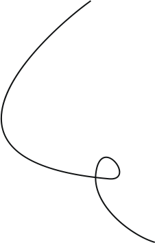A thin black line curves in a looping shape on a white background.
